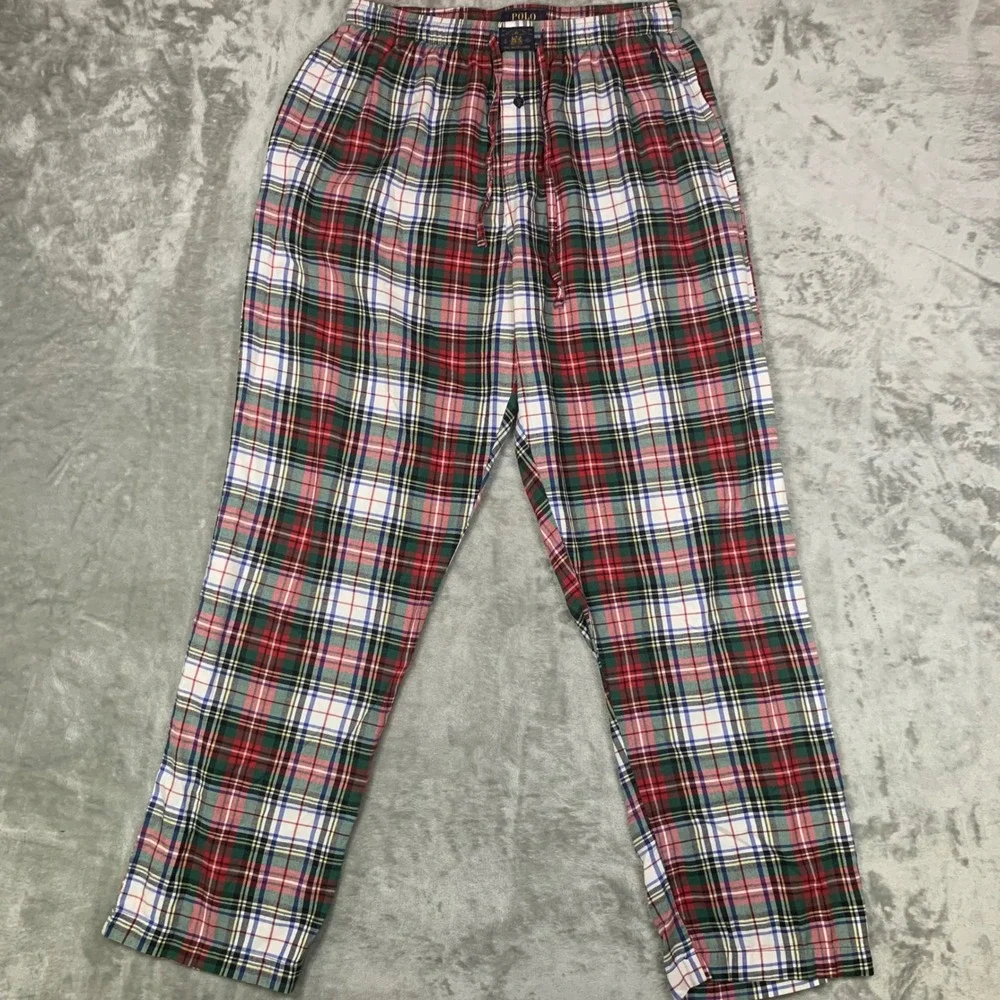Polo Ralph Lauren Tartan Plaid Pajama Pants Mens M Red Green Cotton Pony Lounge